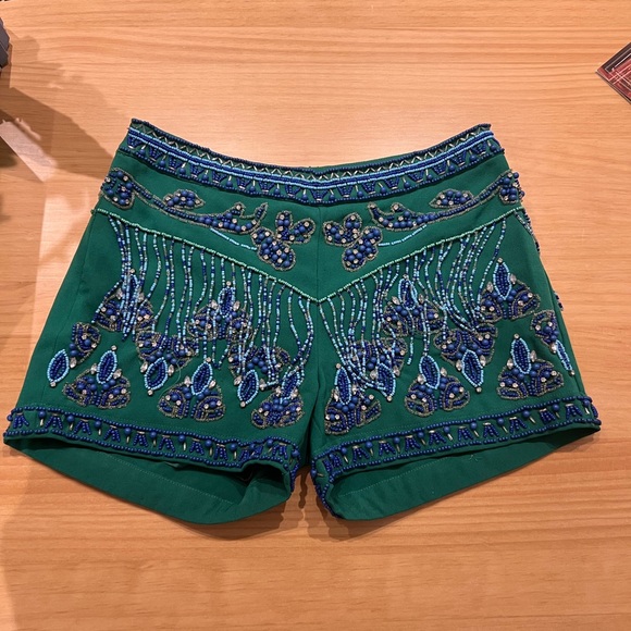 Emilio Pucci Firenze Beaded Embellished Shorts Green Blue Silk Blend Size S-M